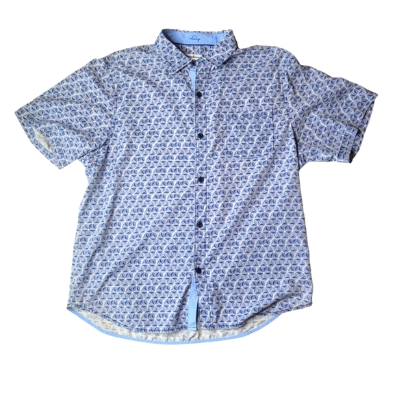 TOMMY BAHAMA IslandZone Costa GeoShort-Sleeve Woven Shirt in Bering Blue XL - Picture 1 of 4
